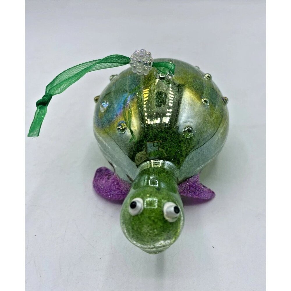 Pier 1 Ornament Hand Blown Art Glass Sea Turtle Coastal Christmas Green Beach